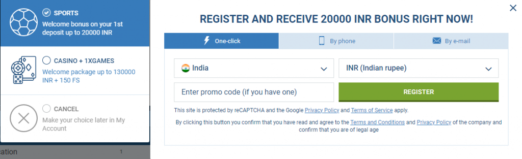 Creating an Account on 1xbet