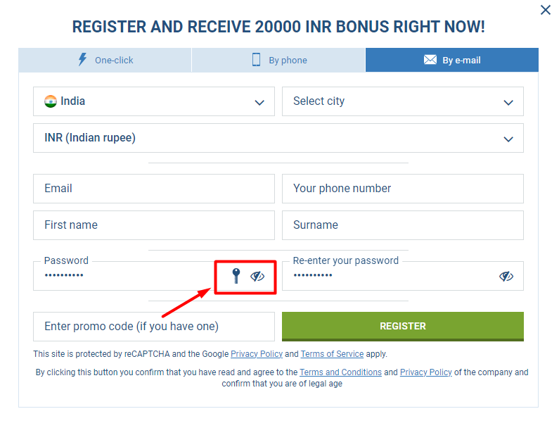 Creating an Account on 1xbet
