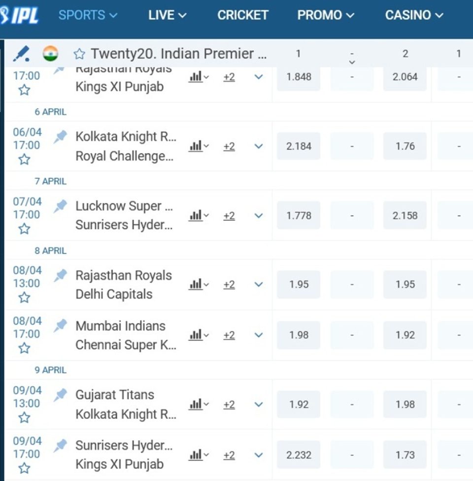 IPL Betting on the 1xbet App