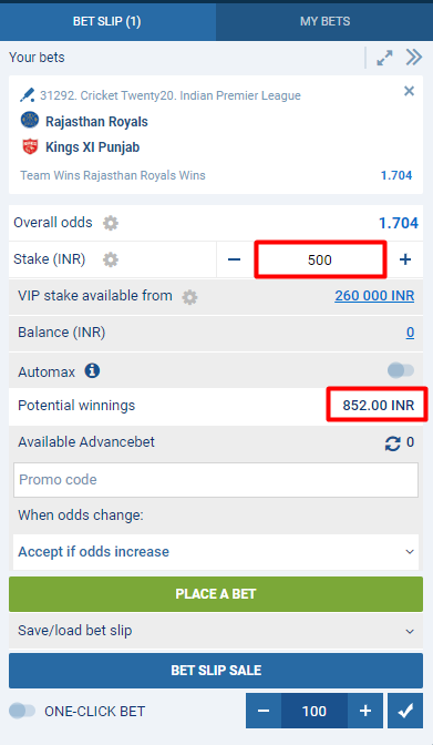 Placing Bets on IPL Matches