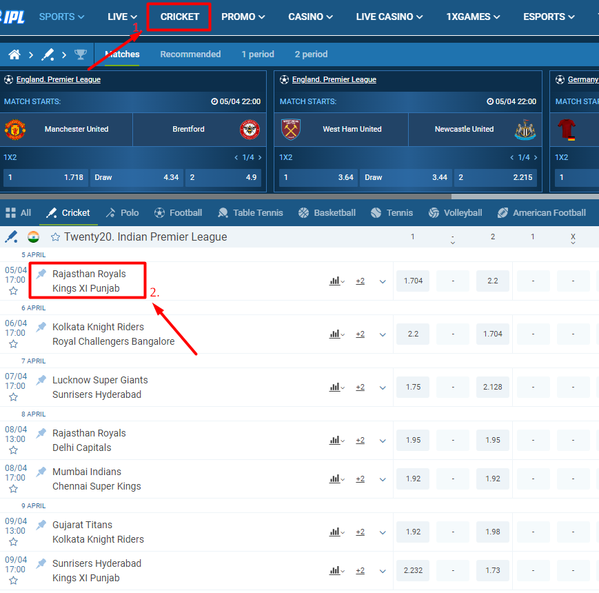 Placing Bets on IPL Matches