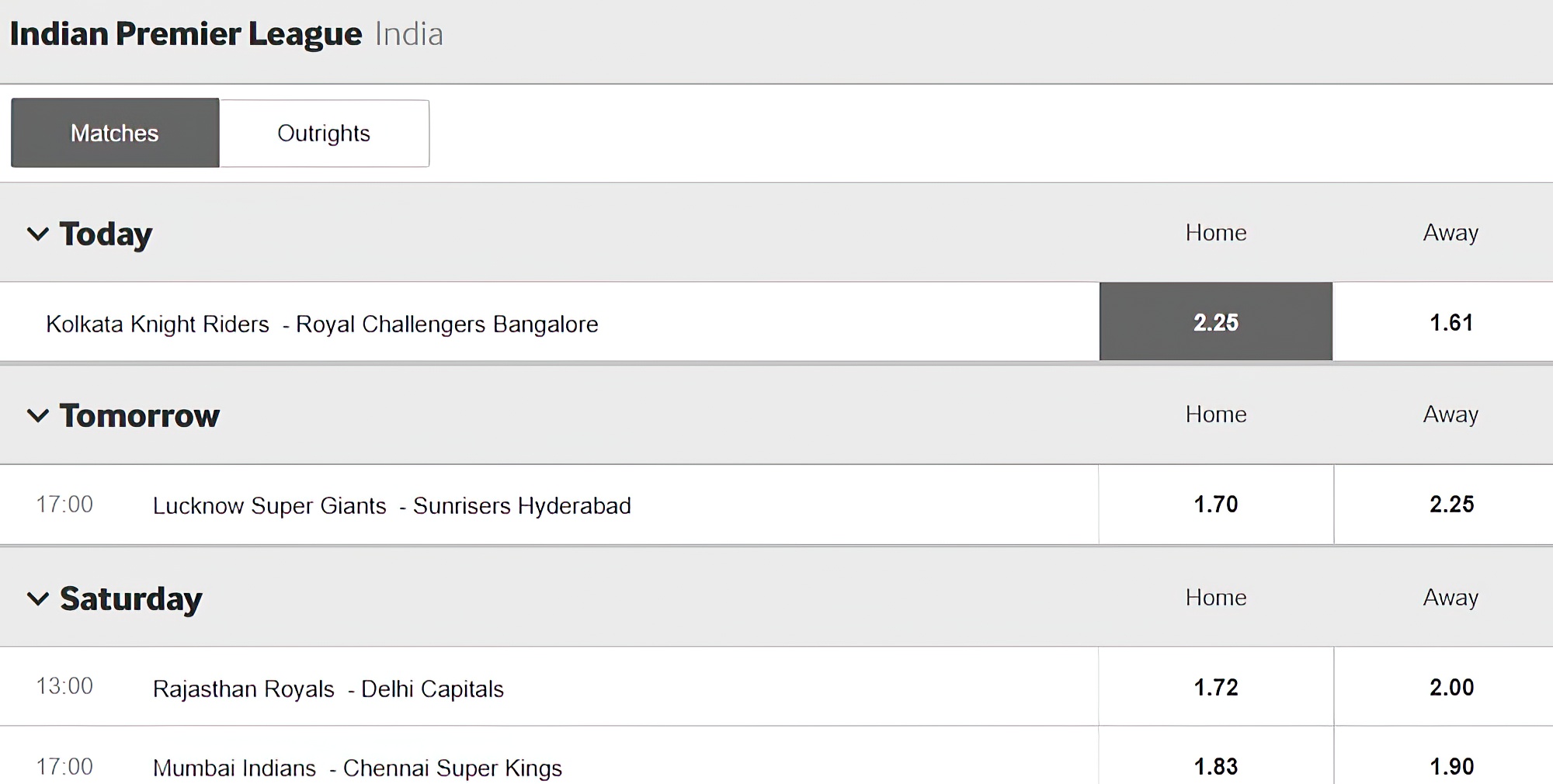 Today IPL Match Betting Prediction